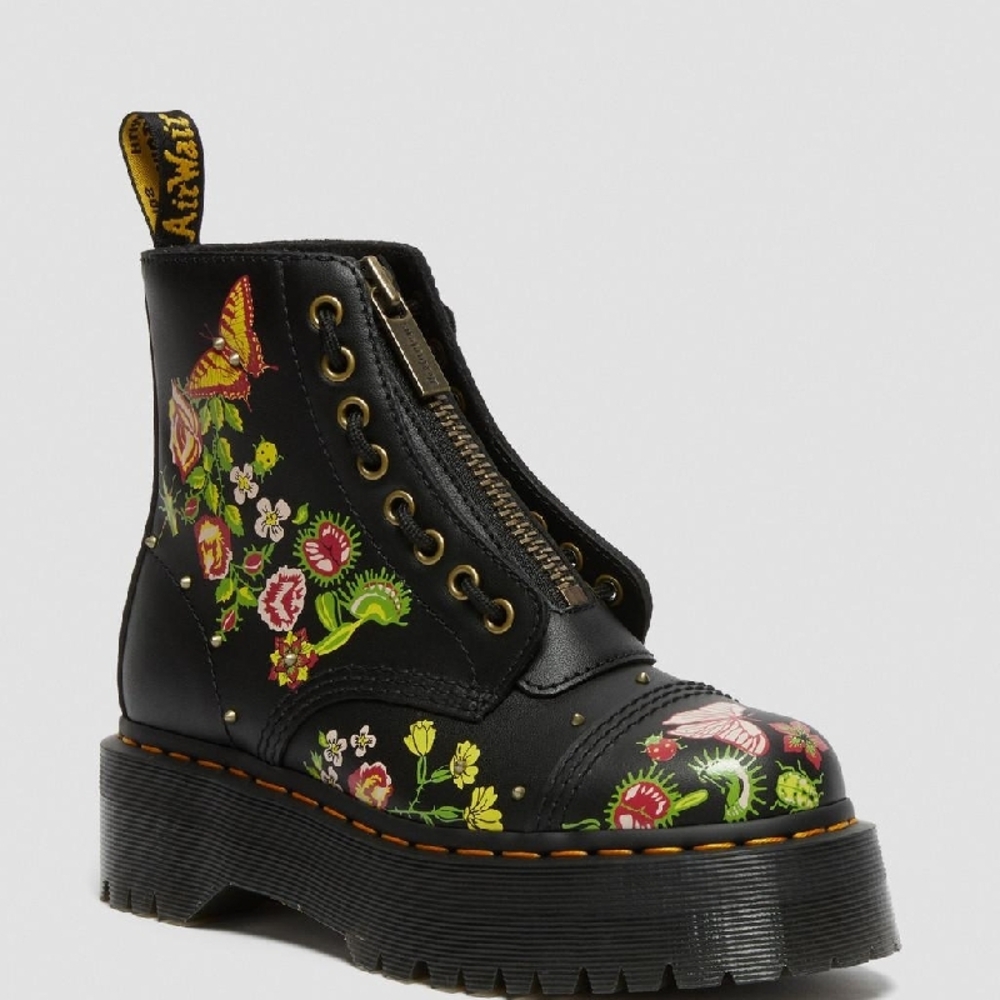 Dr. Martens Sinclair in Bloom Black Combat Boots with Chunky Sole